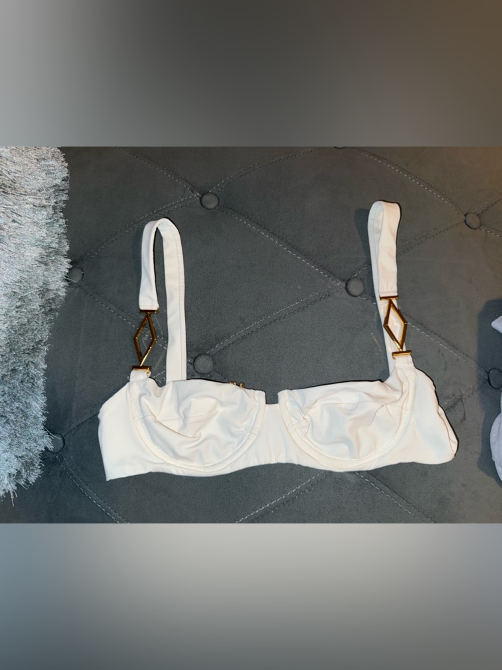 Amiana Cream Underwire Bikini Top with Gold Accents